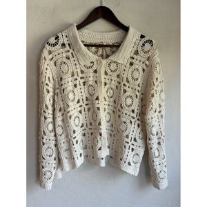 Solitaire Cream Open Knit Crochet Cardigan Sweater M NWOT Festival Cottagecore